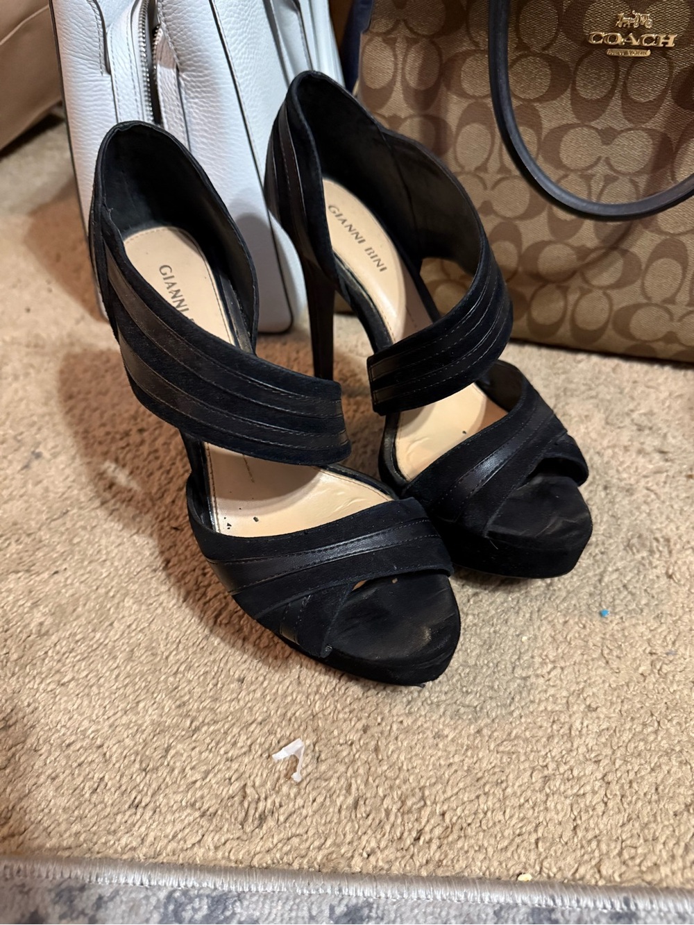Gianni Bini Black Strappy Peep-Toe High Heels
